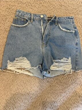 Missguided Light Blue Distressed Denim High-Waist Shorts